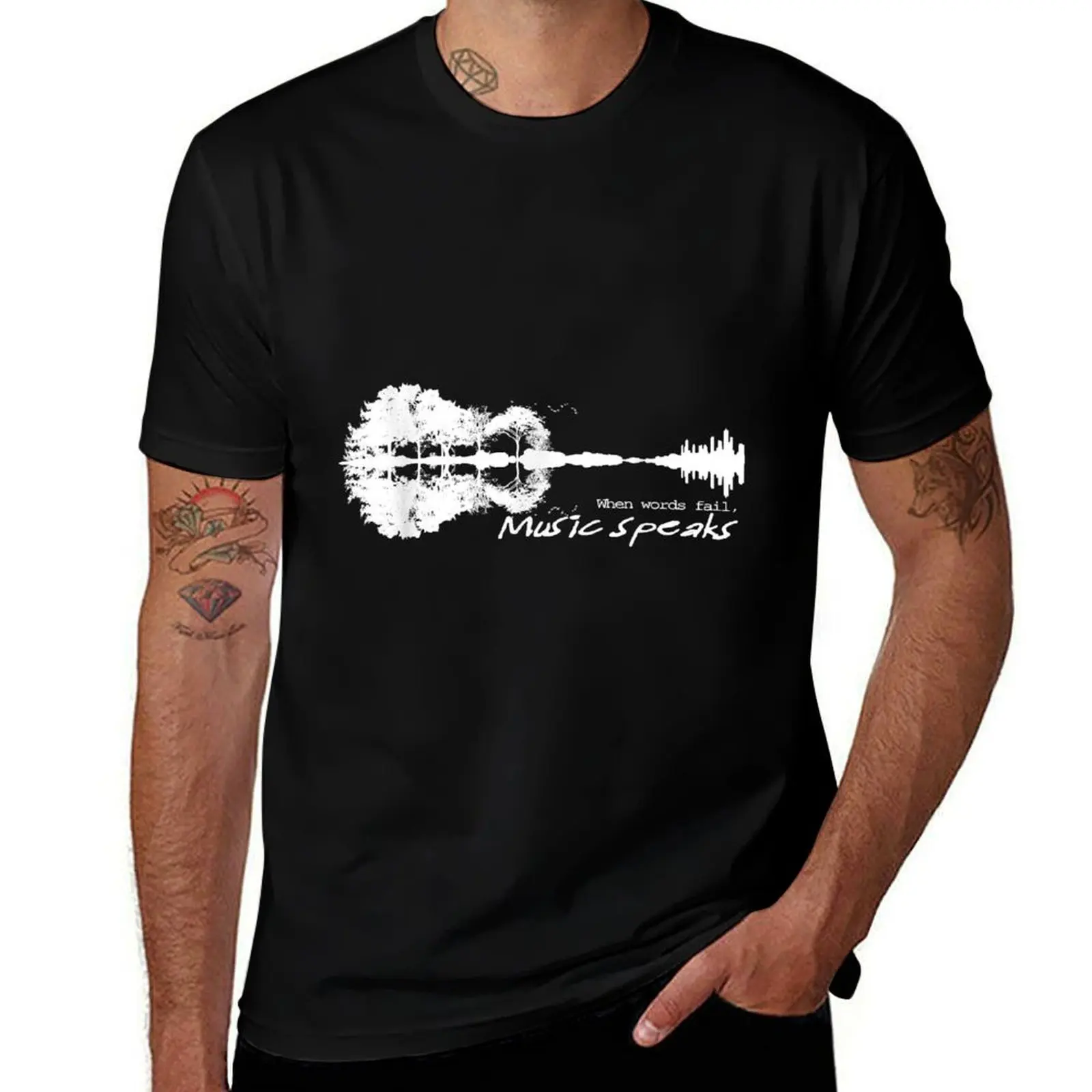 

When Words Fail Music Speaks Guitar Music Literary Quote T-Shirt man t shirt luxury funny t shirts man T-Shirt