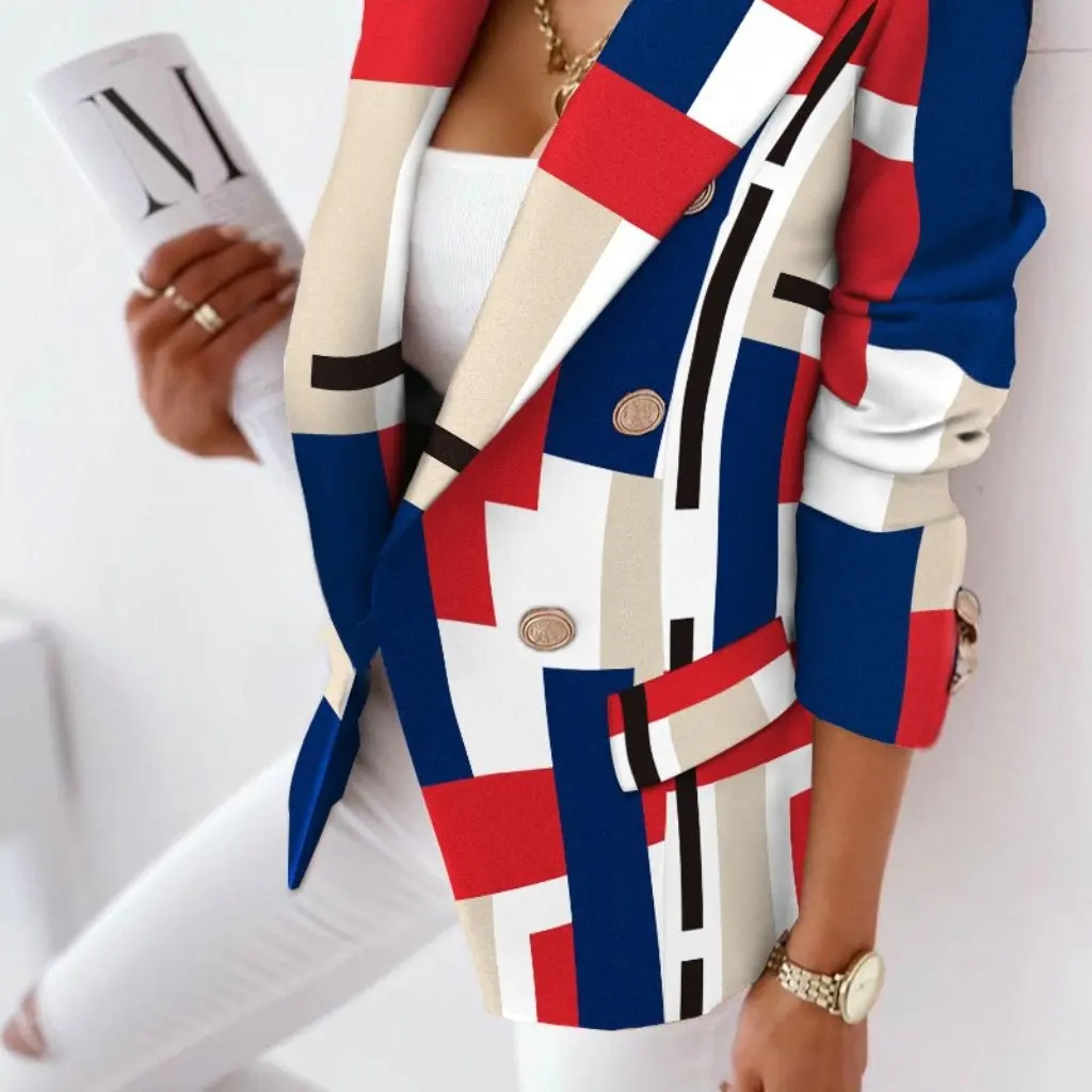 

New Autumn Winter Double-breasted Printed Suit Jacket Long Sleeve Women's Fashion Outerwear for And
