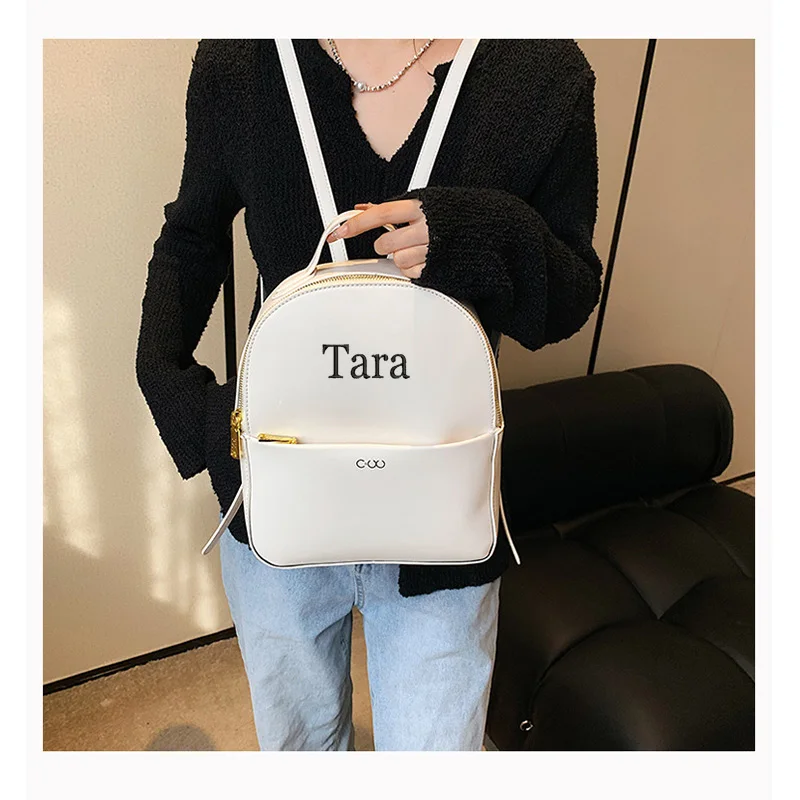 Embroidered Name Women\'s Retro Backpack PU Soft Leather Casual Outdoor Backpack Fashionable and Simple Backpack