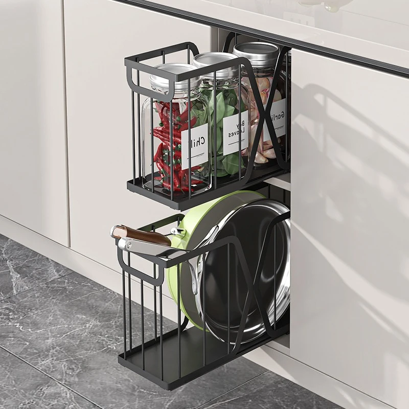 Kitchen lower sink rack can be pulled multi-functional storage pot sundries sorting rack cabinet drawer basket