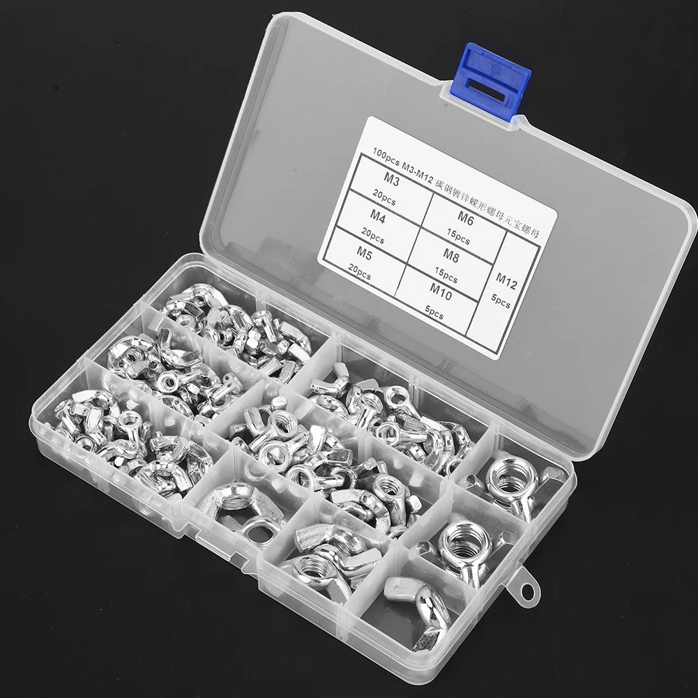100PCS Wing Nuts Butterfly Nut M3/M4/M5/M6/M8/M10/M12 Carbon Steel Galvanized Fastener Tool