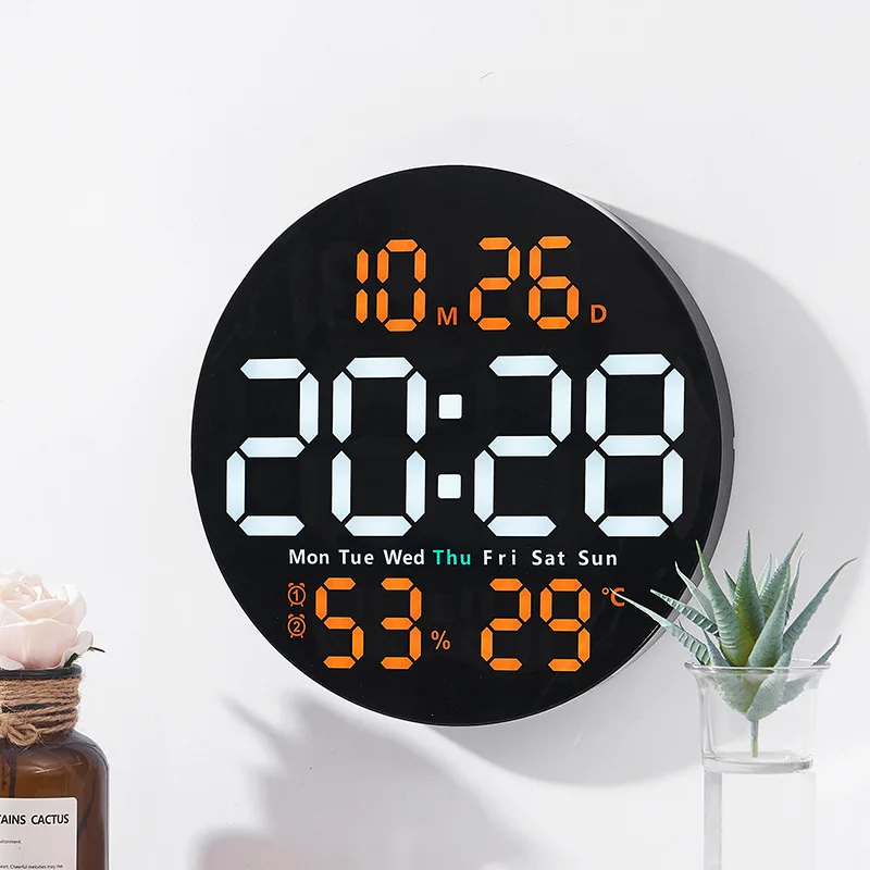 Remote Control 10 inch Colorful Led Wall Calendar Clock for Home Decoration with Temperature Display and Dual Alarms