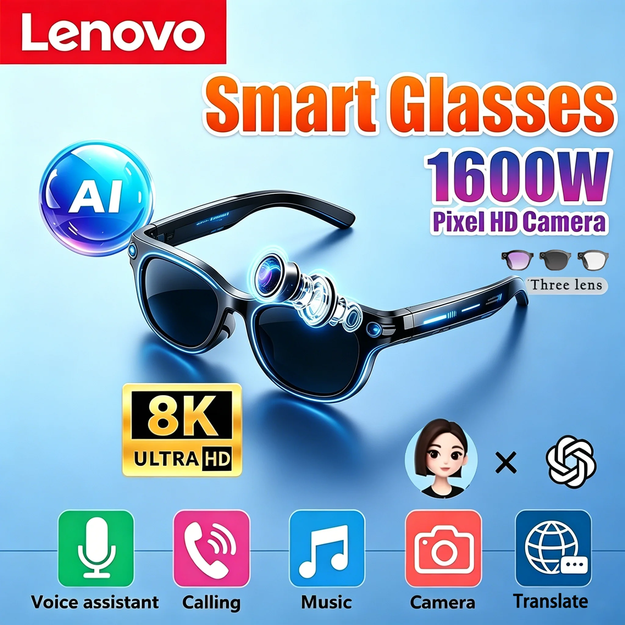 Audio With Music Ai - Kacamata Pintar Lenovo 8K HD AI