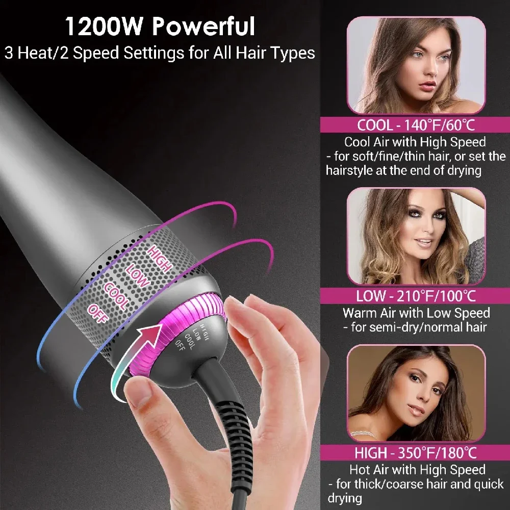 1PC 3 in 1 Hair Dryer Brush Straightener 1200W Negative Ionic Hot Air Brush One Step Blow Dryer,Styler for Straightening Drying