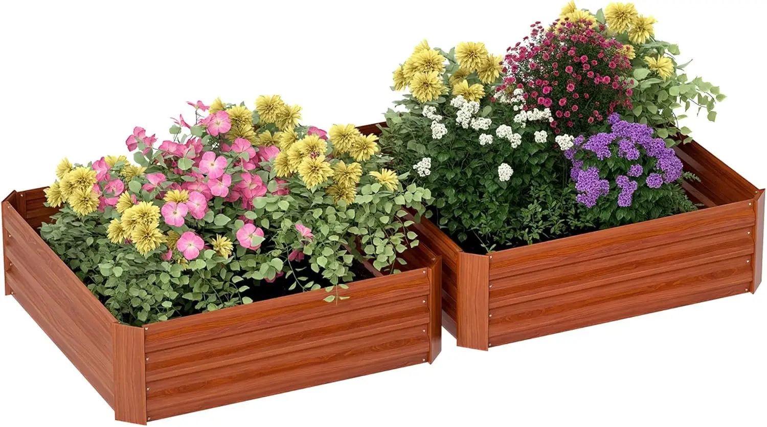 

2 Piece Galvanized Raised Garden Bed, 3.3' x 3.3' x 1' Metal Planter Box for Growing Vegetables, Flowers, Herbs, Succulents, Dar