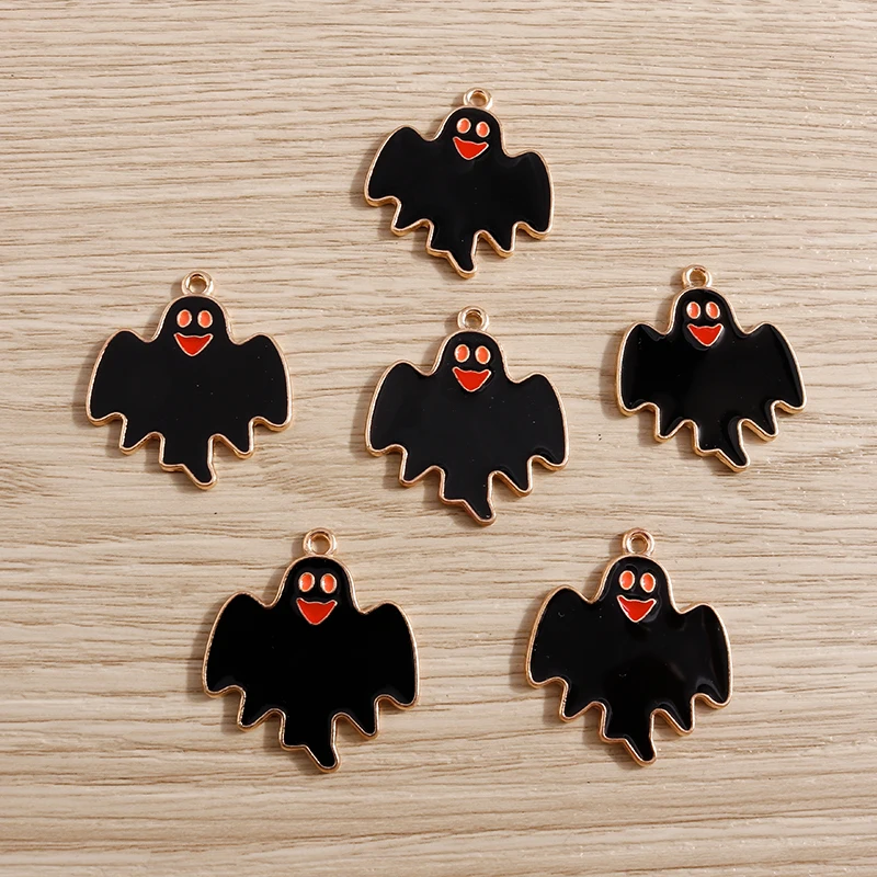 10 Stück 25x28mm Cartoon-Emaille Halloween-Fledermaus-Anhänger für Schmuckherstellung, Ohrringe, Halsketten, Armbänder, DIY-Bastelzubehör – Detail 4