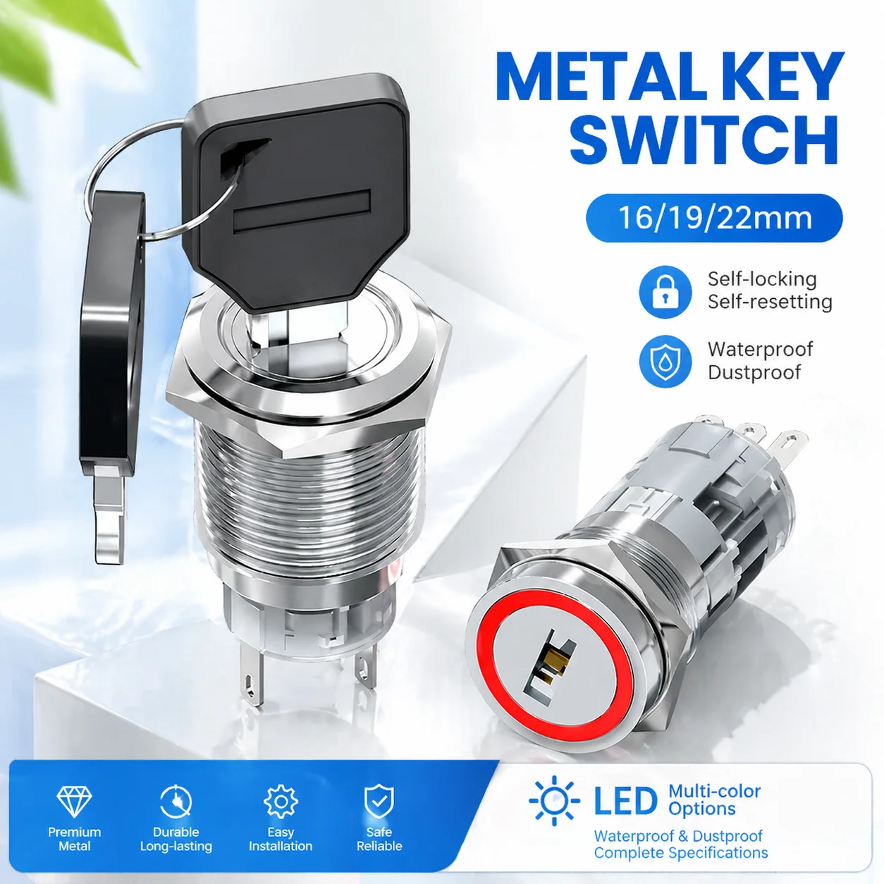 Metal Key Knob Button 16/19/22mm Self-Locking Slot Selection Conversion Slot Switch Second Gear Third Gear
