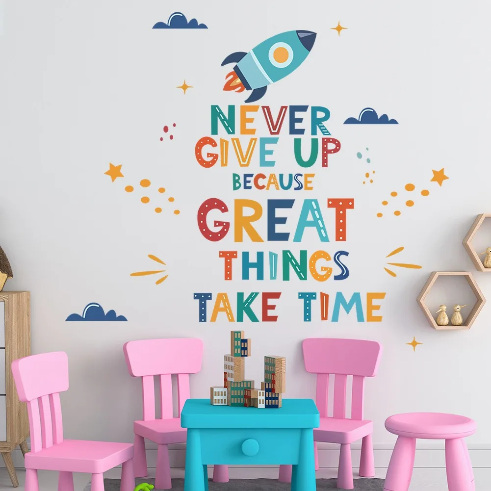 Personalized English Letters Rocket Wall Stickers Vinyl Baby Daycare Children's Room Art Stickers Home Decoration