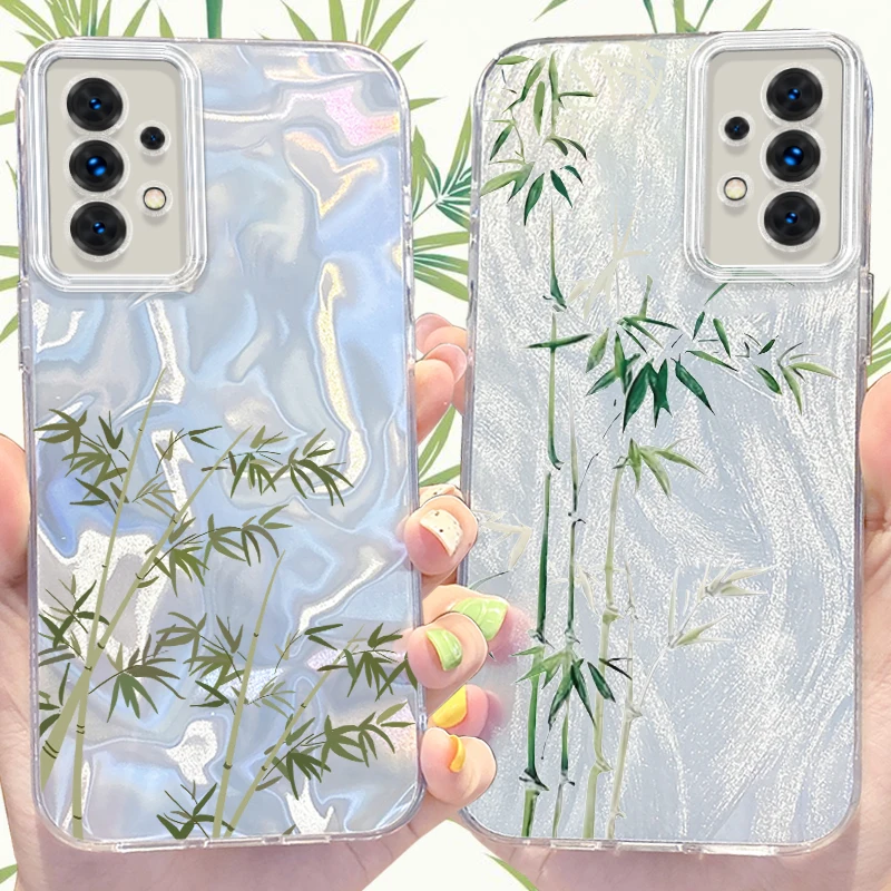 Bamboo Leaf Reflective Camlet Phone Case for Samsung Galaxy A31 A30 A24 A23 A22 A21S A14 A13 A12 4G 5G A05 A05S A03 Hard Cover