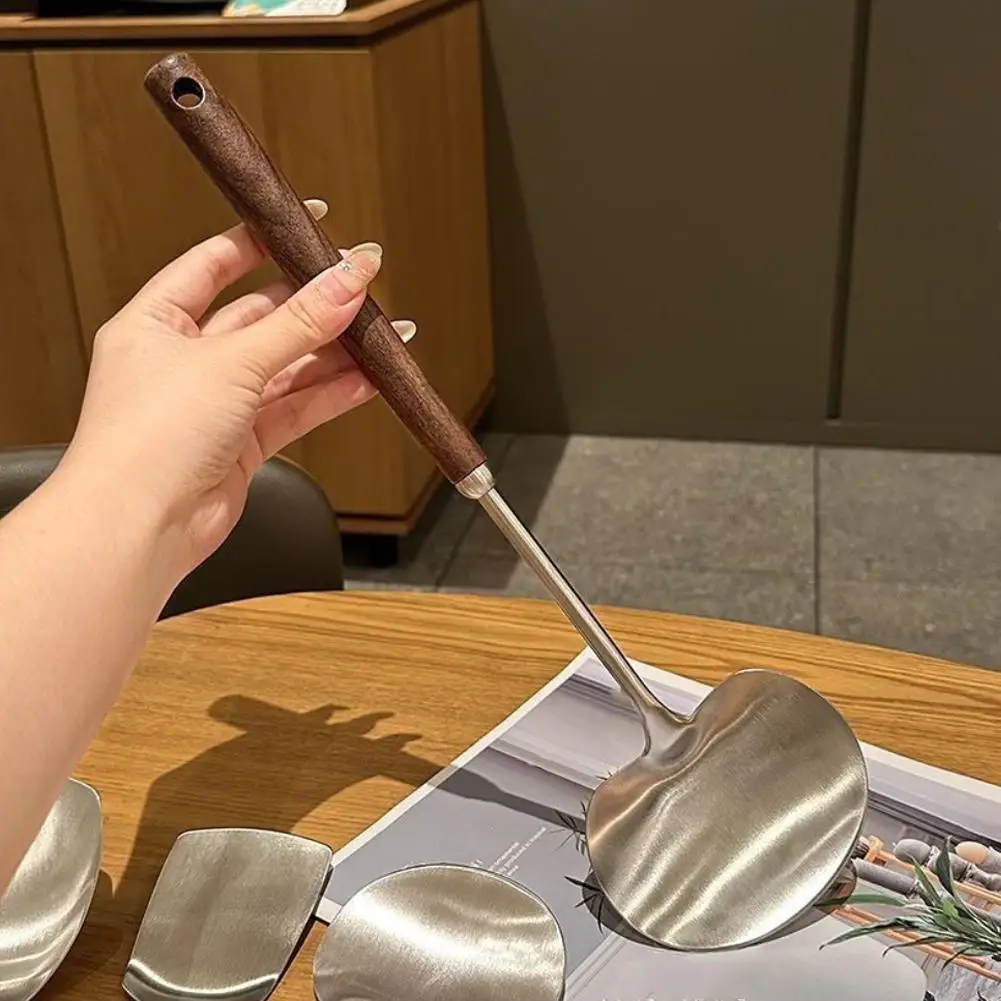 2 pezzi di legno in acciaio inossidabile spatola per funghi cucchiaio dosatore misurino in legno di noce manico lungo coltello da cucina ristorante