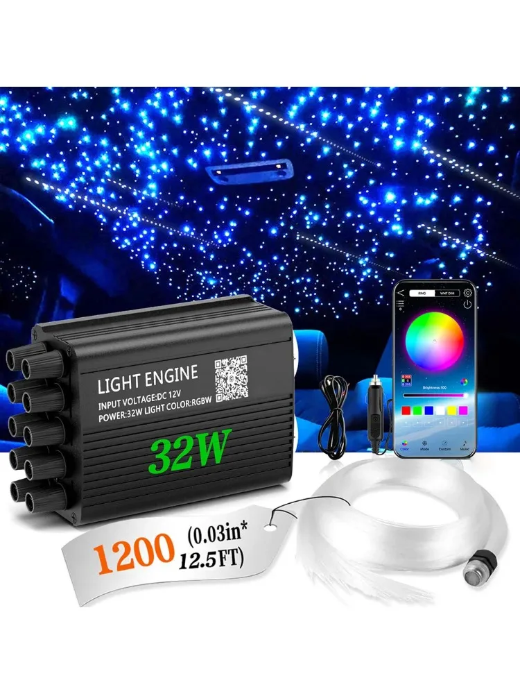 1200PCS Twinkle Starlight Headliner DIY Kit – Glasvezel autoplafondverlichting met meteooreffect, RGBW-modi, Bluetooth-bediening - afbeelding 2