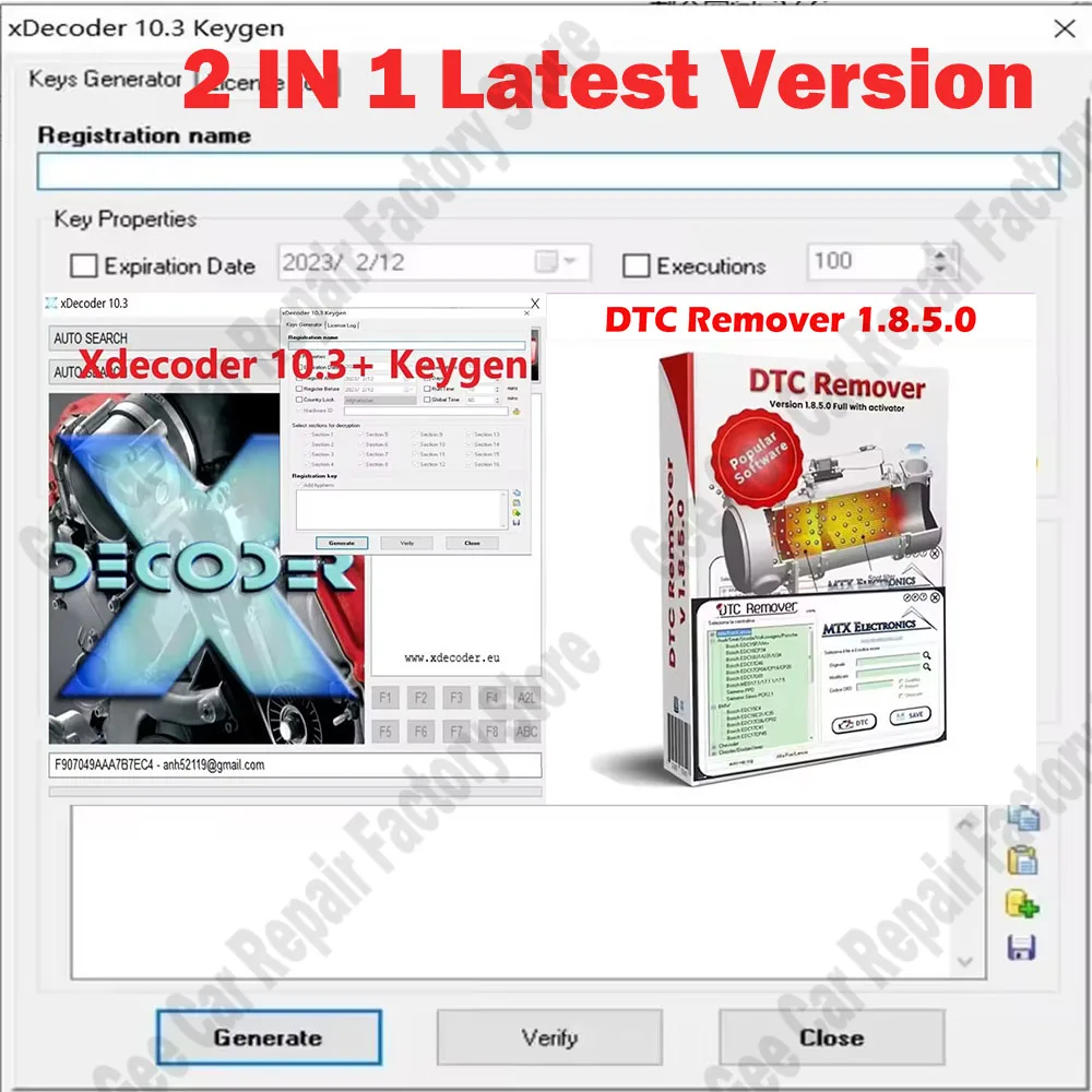 

Latest XDECODER V10.3 Car Maintenance Tools + DTC Remover 1.8.5.0 OBD2 Scanner For KESS KTAG FGTECH With Keygen and ECU Tuning