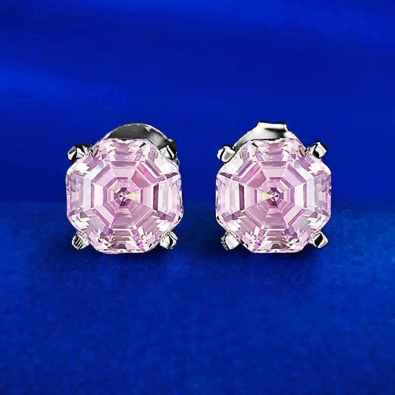 

2023 New 925 Silver Bagua Shape 8 * 8 High Carbon Diamond Zircon Earrings, Cross border Ins Hot Selling in Europe and America