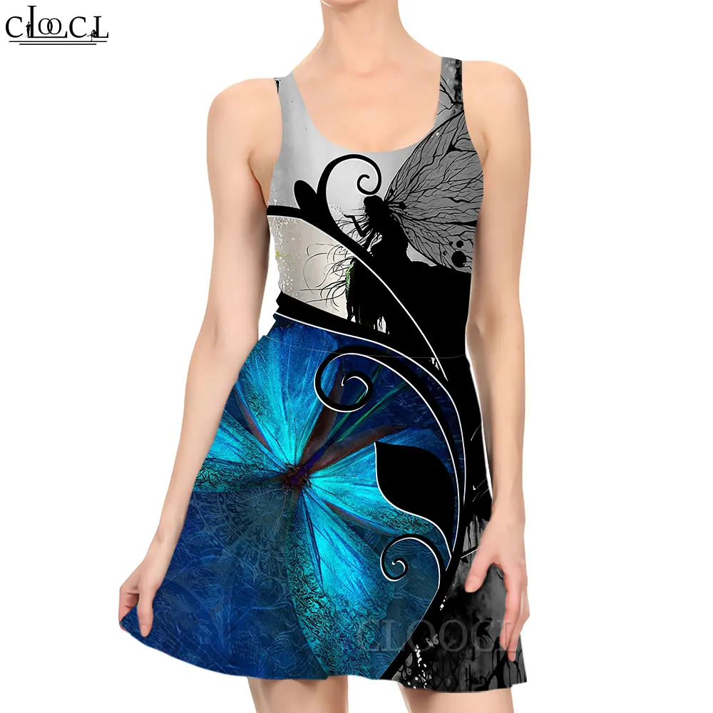 

CLOOCL New Sexy Mini Dress Fantasy Butterfly Pattern 3D Printed High Waist Sleeveless Slim Beach Dress 2022 Holiday Clothes