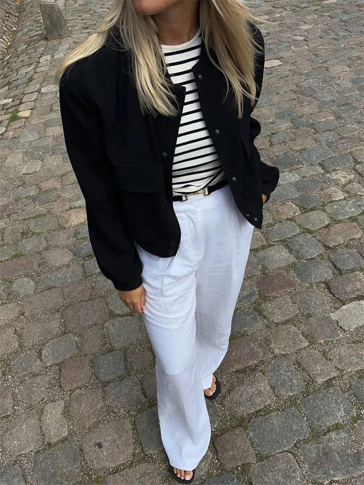 2025 Autumn Fashion Jackets Outwear For Women Pocket Patchwork Casual Long Sleeve Commute Tracksuit Female Jackets Coat