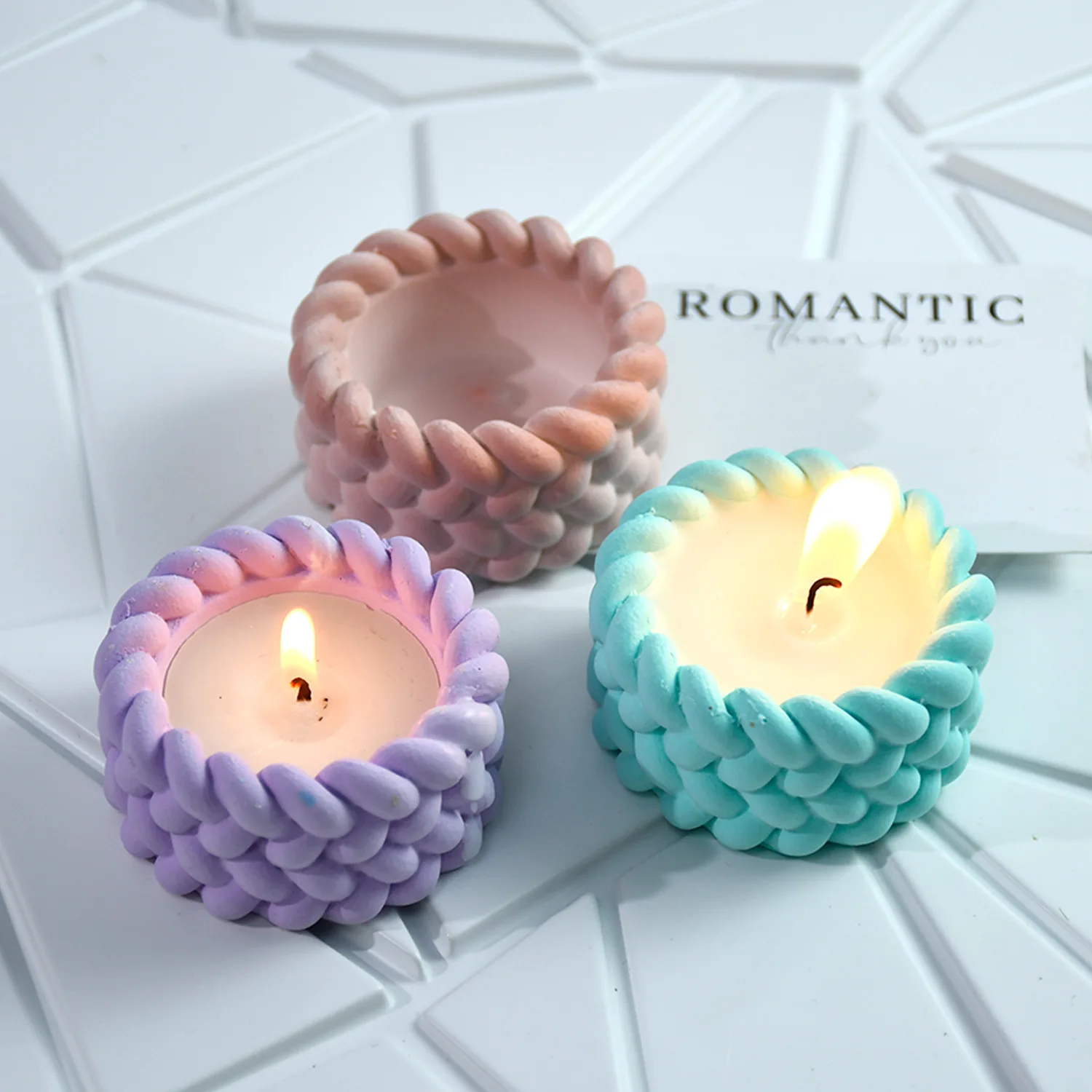 DIY Hemp Rope Candle Holder Silicone Mold Round Candle Cup Mold For Gypsum Aromatherapy Storage Mould For Resin
