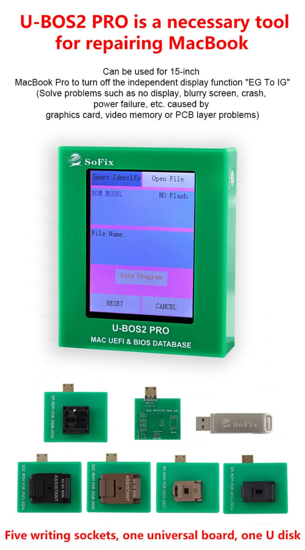 مبرمج SoFix U-BOS2 Pro ROM لمساعد البيانات UEFI BIOS لأجهزة Macbook 2008-2024 iMac Database أداة إصلاح احتياطية للقراءة والكتابة #4
