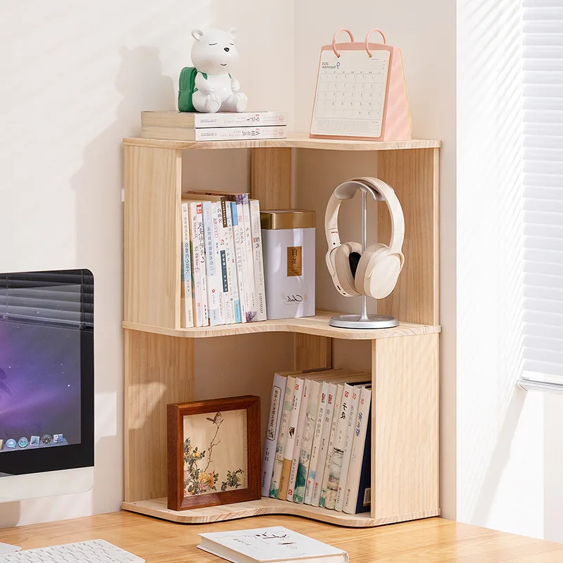 Solid wood corner bookshelf floor-to-ceiling multi-layer shelf small apartment storage lattice cabinet household living room