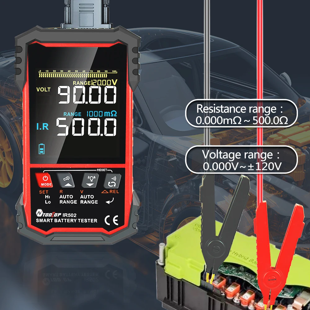 Zestaw narzędzi ± 120V 500Ω Tester rezystancji wewnętrzny akumulator precyzyjny kolorowy ekran inteligentny Tester akumulatora samochodowego