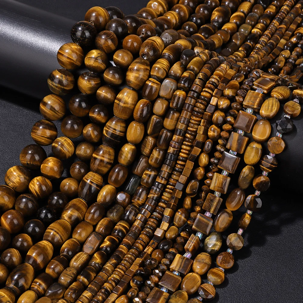 45 Types Yellow Tiger Eye Beads Faceted Round Square Natural Tiger Eye Stone Cylinder Oval Beads For Jewelry Making DIY Supplies