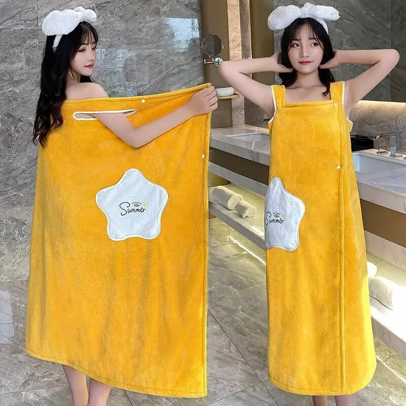 Wearable Bathrobe Coral Fleece Thickened Absorbent Bath Towel Women Sexy Off-Shoulder Robe Quick Dry Bathrobe Bath Sauna Towel