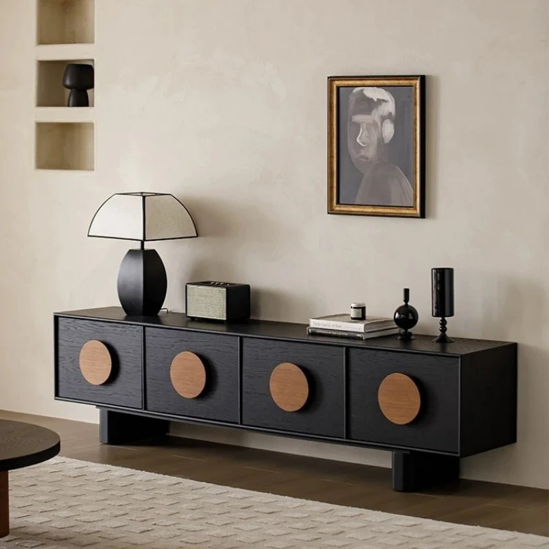 Retro solid wood TV cabinet small apartment living room storage locker