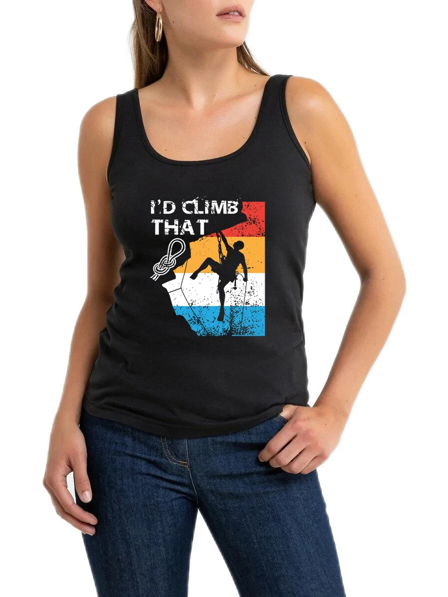 I'D climb that Climbing Enthusiast Print Long Tank Top Women Sleeveless U-Neck Slim Fit Sports Top