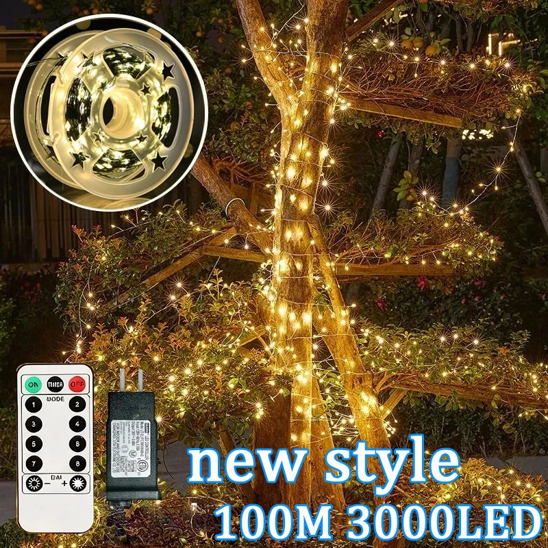 60/100M Christmas Outdoor Lighting LED Decorative String Lights Warmlight 220V EU Waterproof Christmas Tree Garden Branches