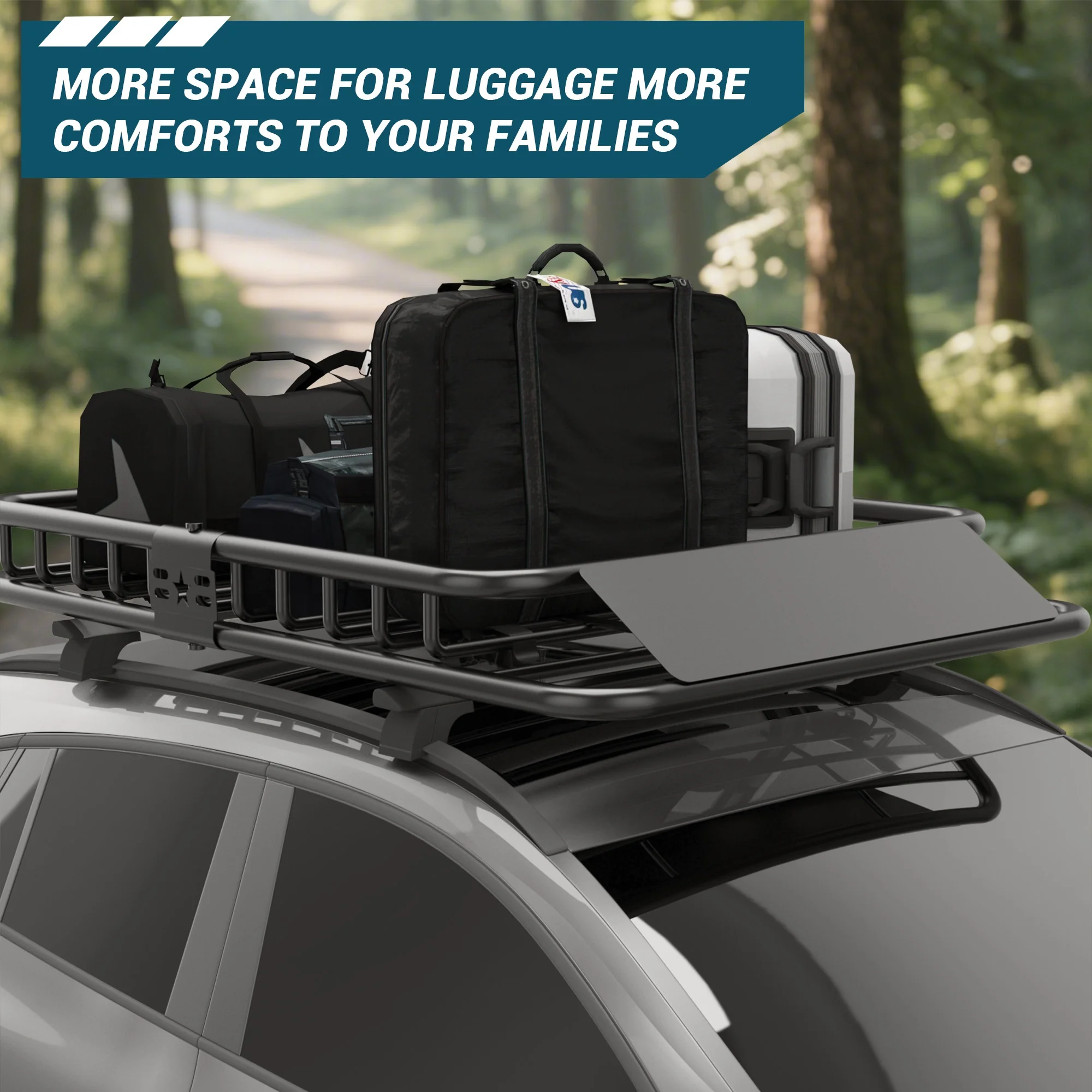 Roof Rack Cargo Basket for SUVs Trucks 200 lbs Capacity Adjustable Length 51 64 in Heavy Duty Steel Rooftop Cargo Carrier Universal Secure Storage