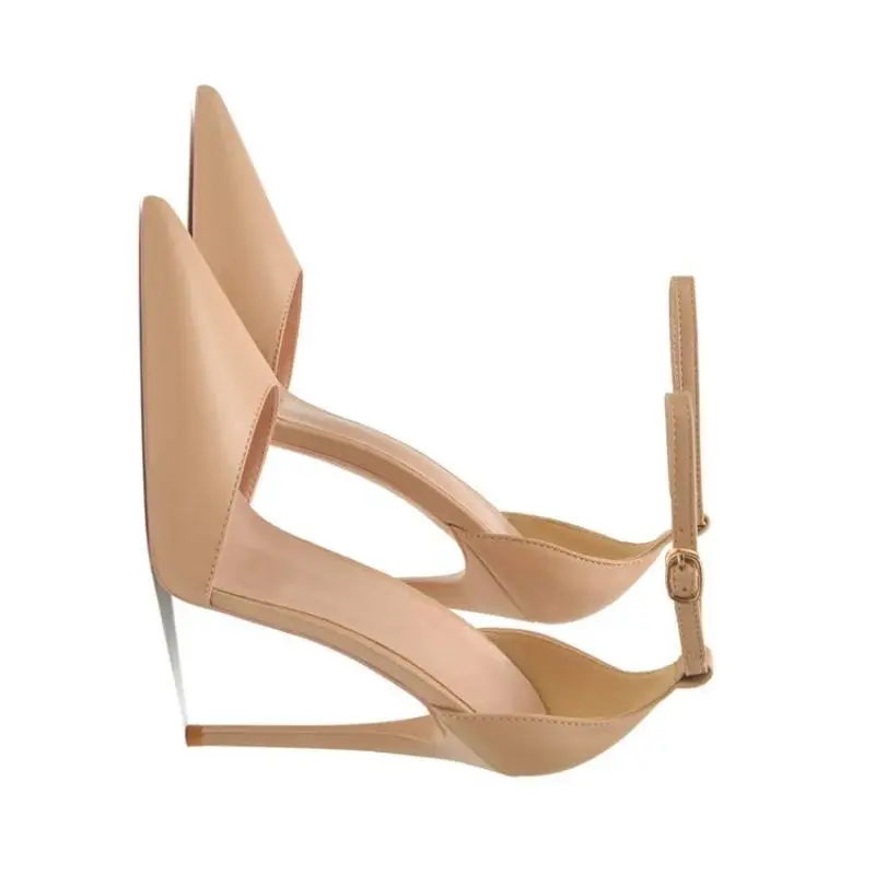 

Черные женские сандалии из овчины с запахом на щиколотке, новинка 2025, сексуальные туфли на высоком каблуке с боковой полой пуговицей и острым носком, 6-12 см, профессиональная шпилька