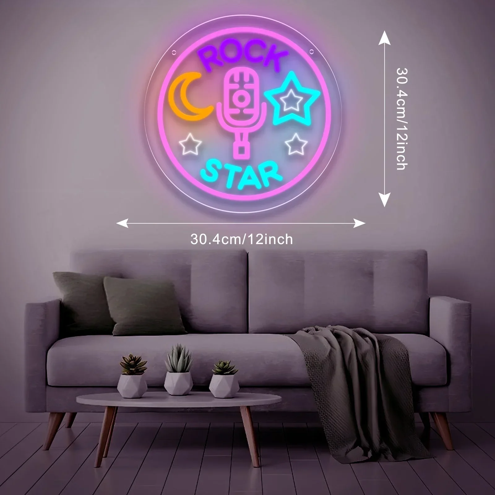 Rock Star Microphone Neon Sign Pink Purple Blue LED Wall Art Acrylic USB Powered Dimmable Light For Music Bar Kids Room Decor