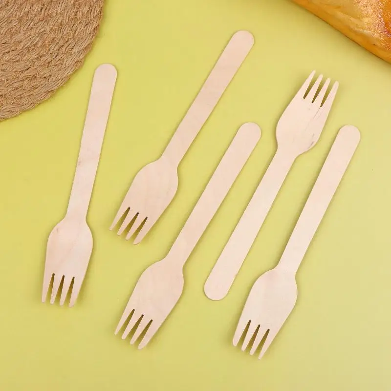 100Pcs Wooden Disposable Forks for Cake Salad Fruit Compostable Tableware Eco Friendly for Festivals Catering Events