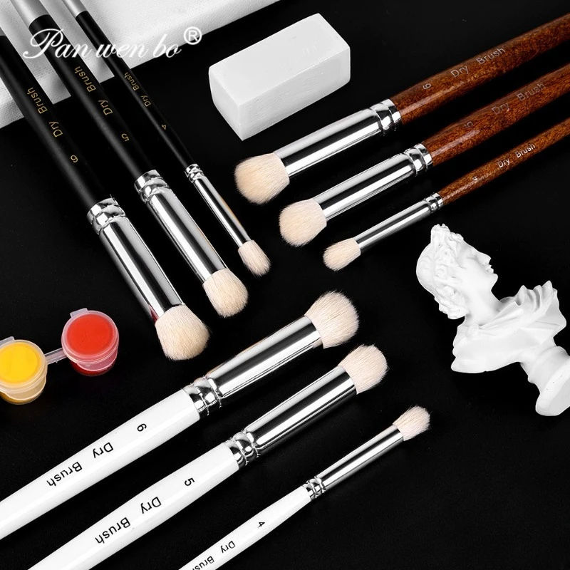 3-Pack Professional Goat Hair Brush Set - Multi-Purpose Acrylic Oil Painting & Gypsum Craft Brushes for Artists
