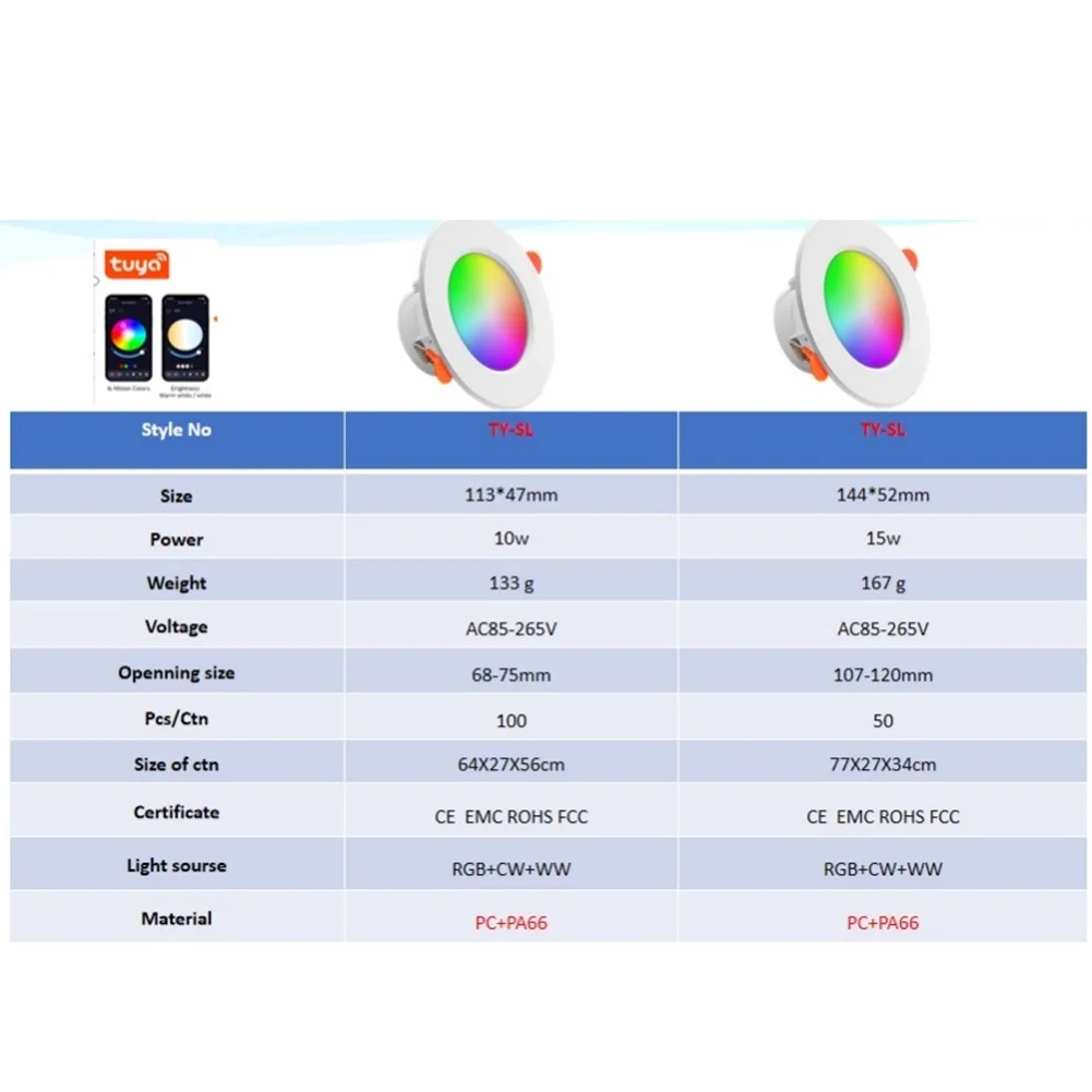 Tuya Downlight مصباح سقف LED موفر للطاقة، متوافق مع البلوتوث، التحكم في الهاتف المحمول، خفيف الوزن لـ Alexa Google Home