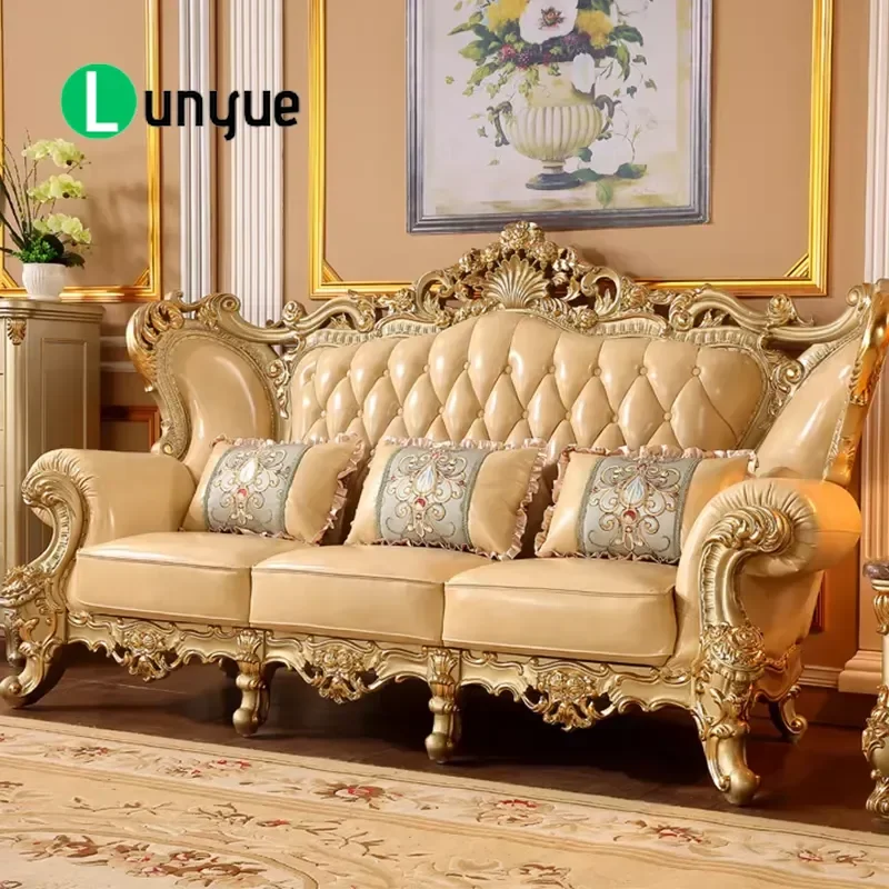 European Leather Large Combination Sofa Set Luxury High End Furniture for American French Villa Living Room Comfortable