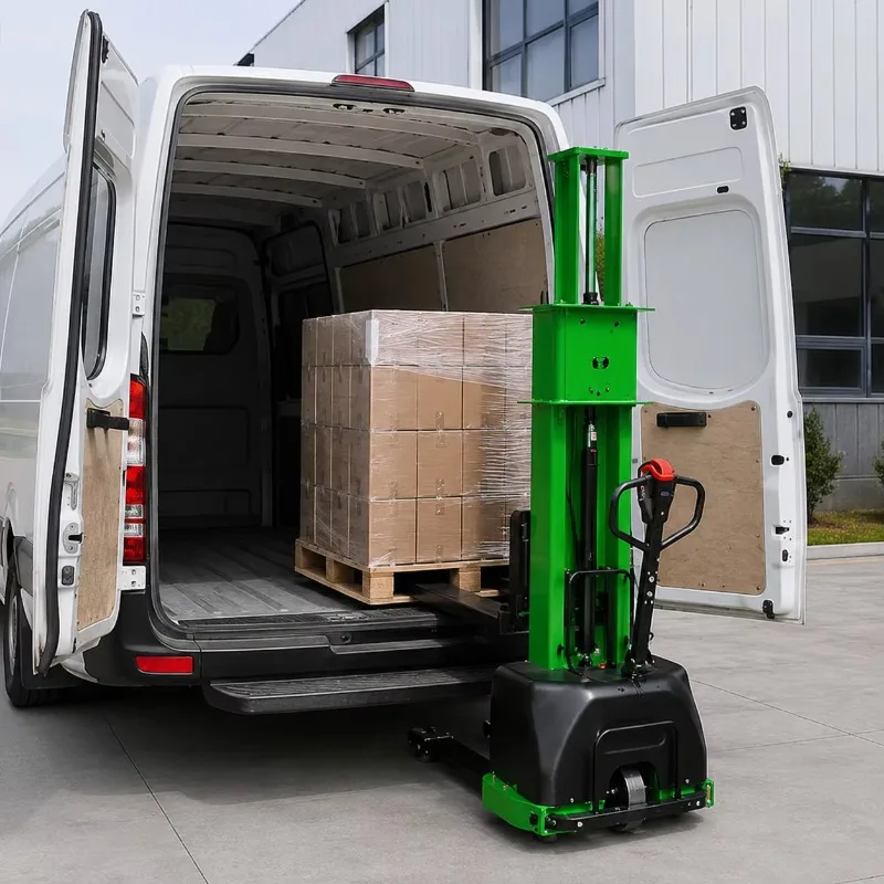 Electric Self Loading Pallet Stacker 1 Ton Portable Compact Easy Operation for Delivery Van Warehouse