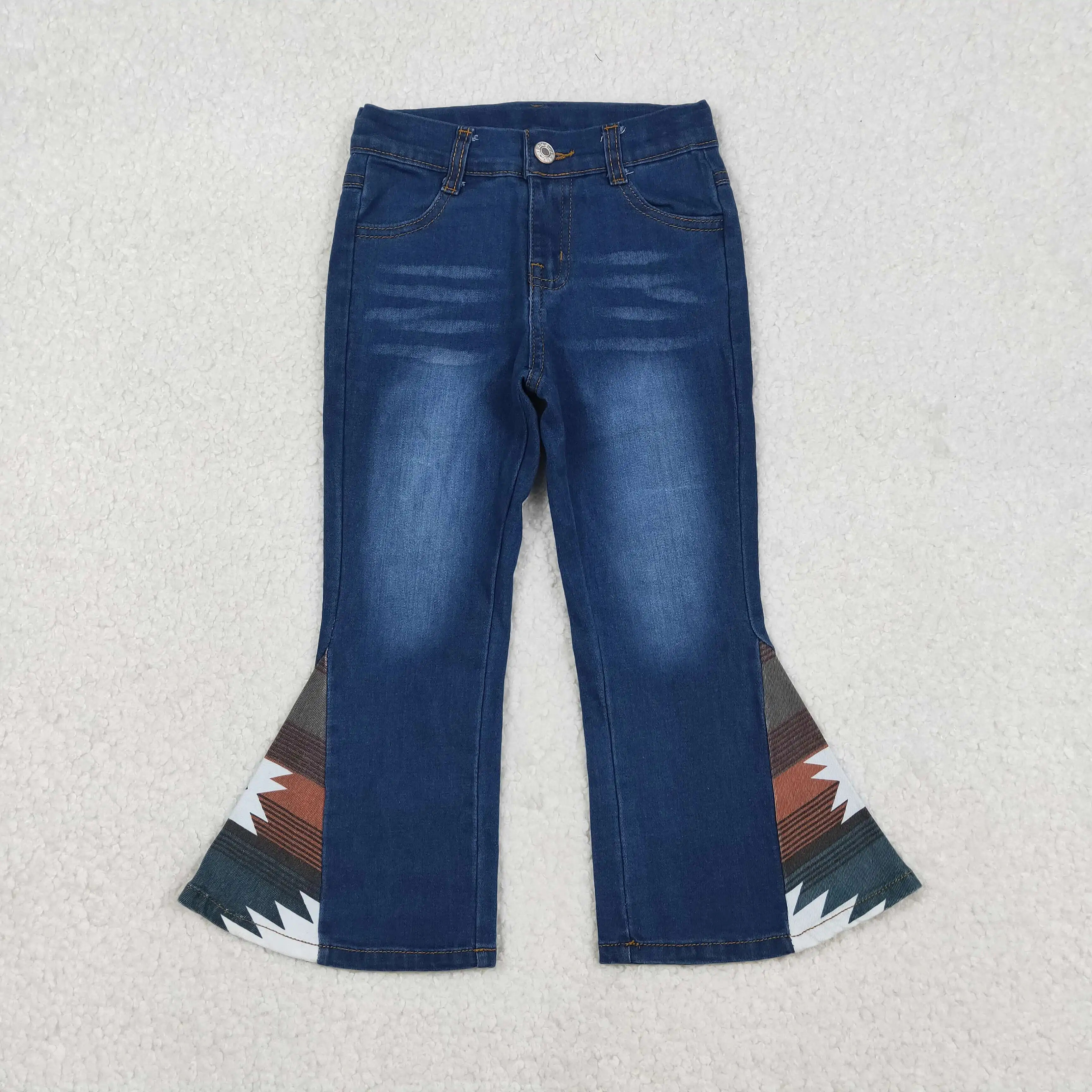 

z1213-13 P0303 Wholesale Hot Sale RTS geometric jeans denim pants Summer Boutique new arrival jeans baby girls clothes