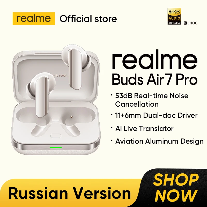 Global Version realme Buds Air 7 Pro 53dB Active Noise Cancelling True Wireless Earphone 48Hour Battery Bluetooth 5.4 Headphone