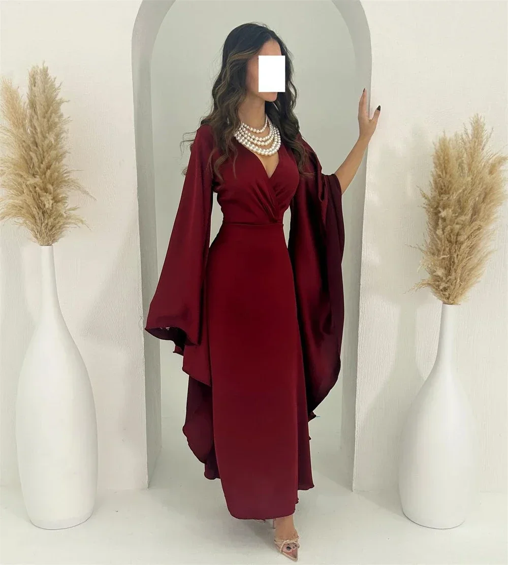 

Customized Prom Dress Saudi Arabia Sexy Modern Style Formal Evening V-Neck A-line Pleat Ankle-Length Satin Bespoke Occasion Dres