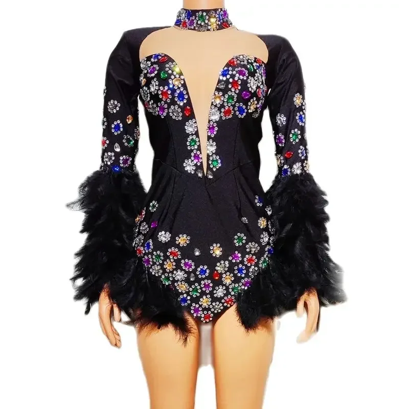 Nightclub Ds Dj Stage Show Rave Outfit Rhinestones Bodysuit Women'S Party Gogo Dancer Costumes Bar