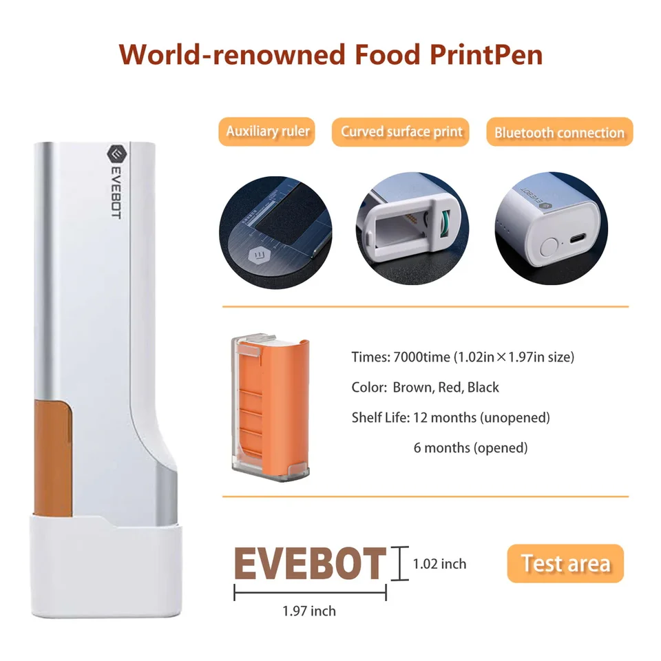 Evebot 食品グレードのポータブル PrintPen ハンドヘルド