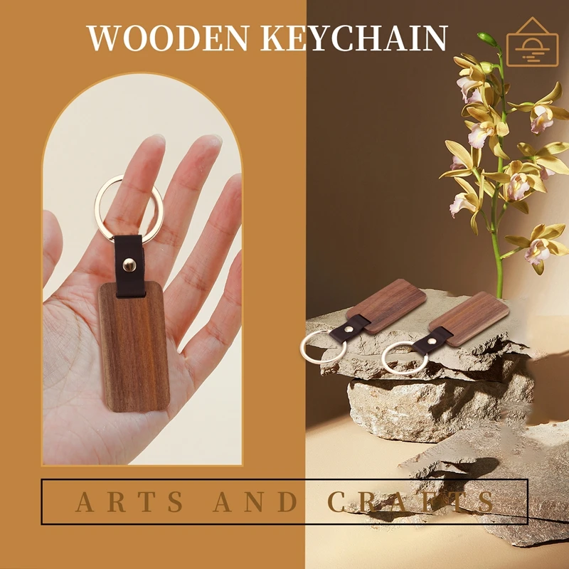 10Pcs Wooden Keychain Rectangular Collectible Key Ring Car Bag Hanging Pendant Painting Crafts Cute Keychain