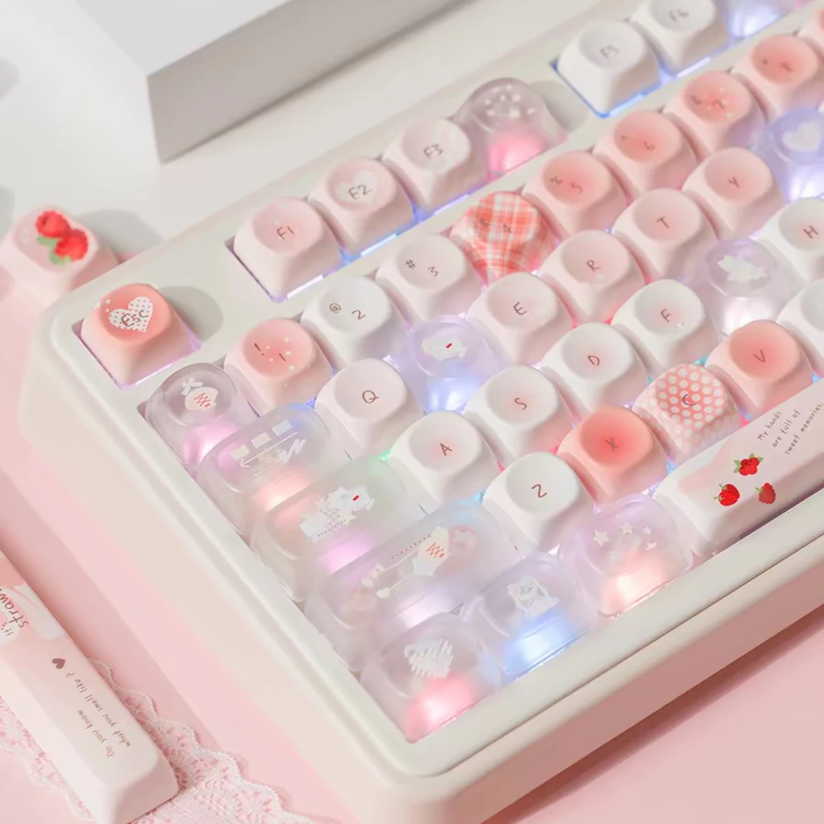 Keycaps MOA Profile PBT Dye-Sublimation Rose Pink Backlit PC Custom Keycap Set for Mechanical Keyboard Cherry MX Switch