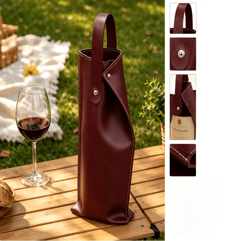 Pu Handheld Red Wine Gift Bag Protective Wine Bottle Carrier Portable Fashion Wine Packaging Pouch For Holiday Birthday Wedding