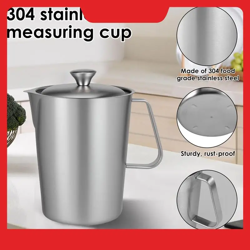 Stainless Steel Measuring Cups Stainless Steel Milk Jug 2L With Lid For Cooking In The Kitchen Latte Coffee Cappuccino