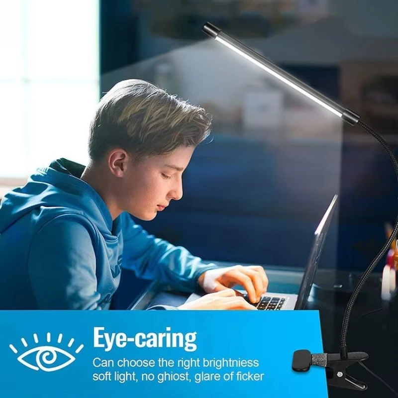 LED Desk Lamp with Clamp Dimmable Clip On Reading Light Flexible Eye Protection Book Light Led Table Lamp Modern Study Desk Lamp