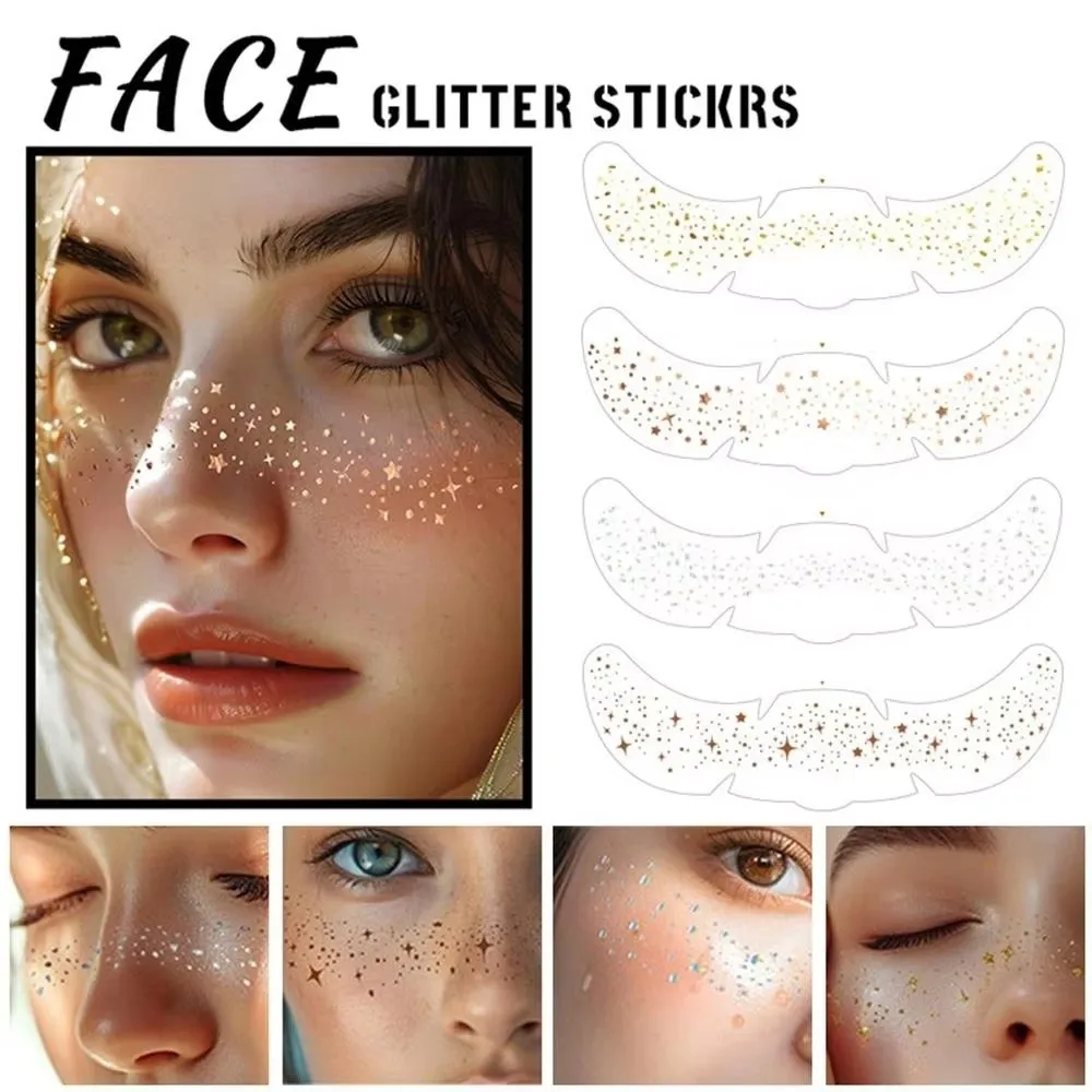 6pcs Glitter Fake Freckles Tattoo Stickers Sparkle Convenient Waterproof Temporary Tattoo Long Lasting Makeup Patches