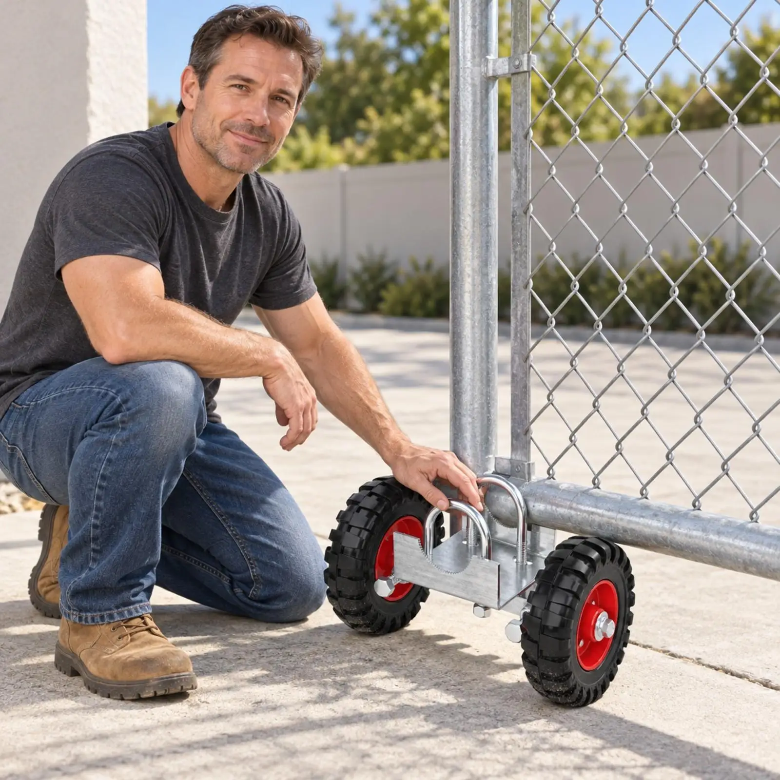 Heavy-Duty Rolling Gate-Wheel Assembly Sturdy Gate Wheel Assembly with Rubber Tires Rust-Resistant Low-Maintenance