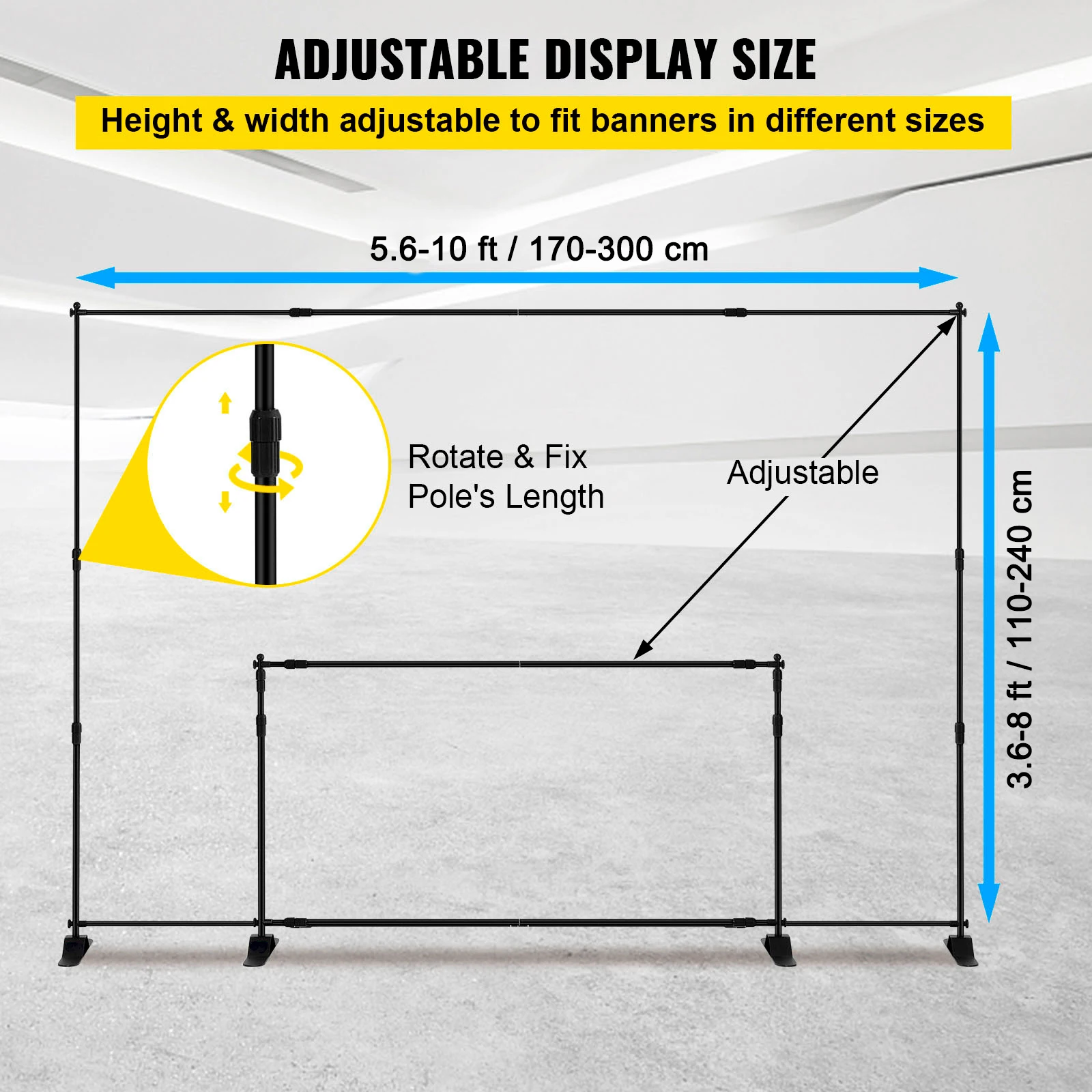 SucceBuy 3x2.4M Fondale Sfondo Supporto Telescopico Regolabile Fondale Banner Stand per Photocall Video Evento di Nozze Festa