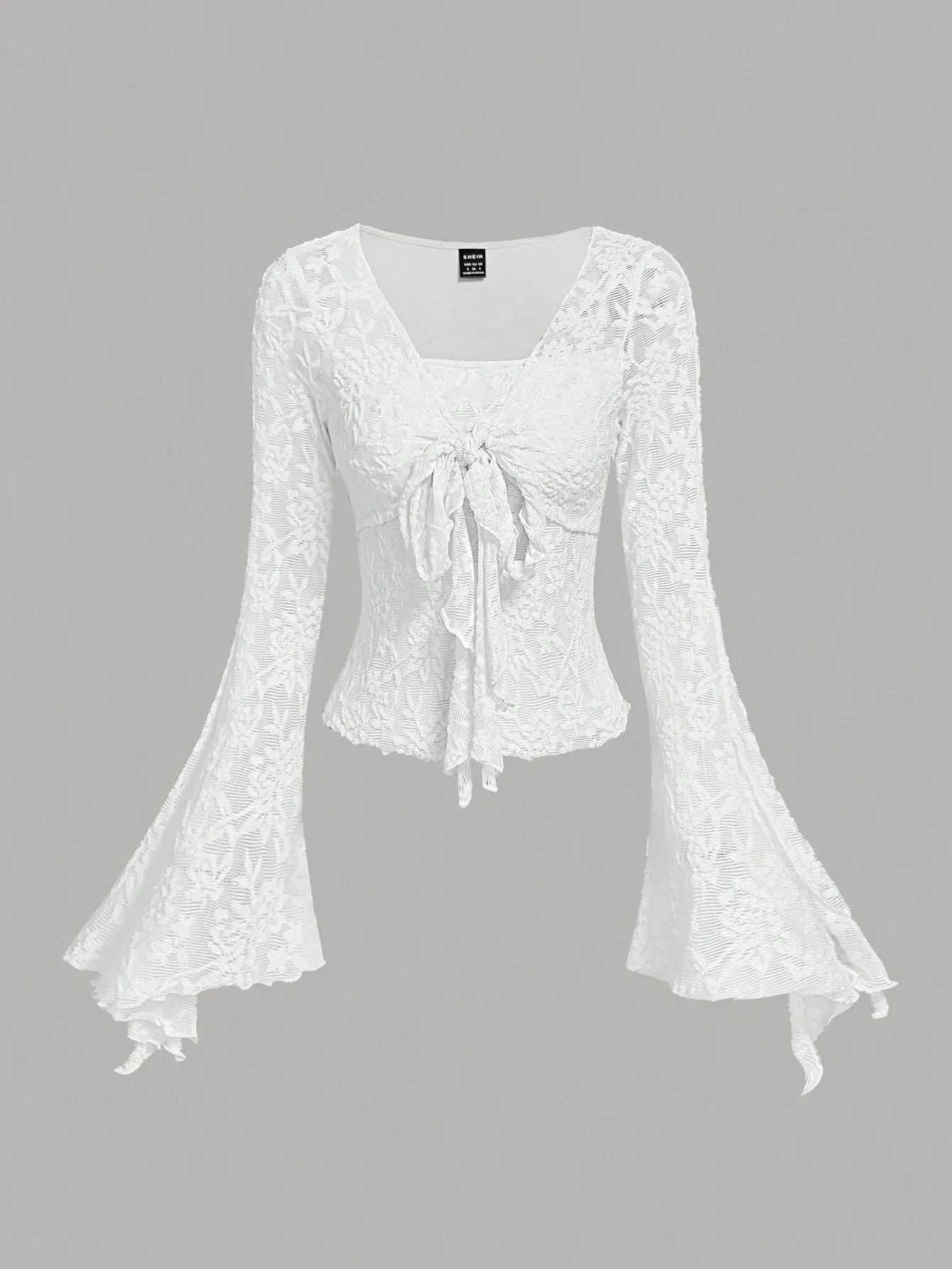 

Белая блузка с кружевной отделкой спереди и рукавами-колокол, романтический женственный топ для весны и лета